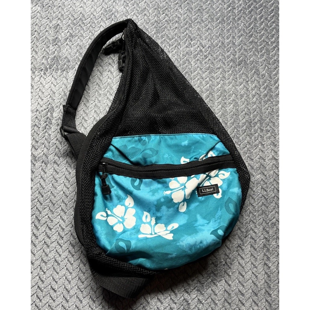 LL Bean‎ Ameribag Sling Back Floral Hawaiian  Mesh Hiking Travel Turquoise